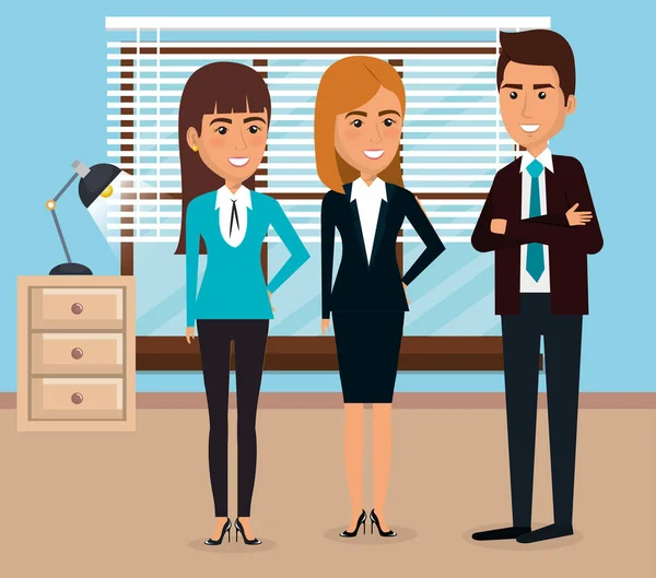 Elegant business people in the office scene — Stock Vector