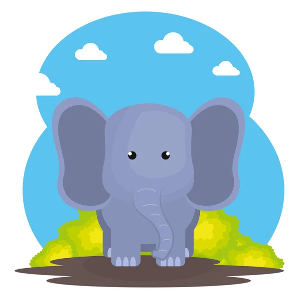 Elefante bonito no campo personagem paisagem — Vetor de Stock