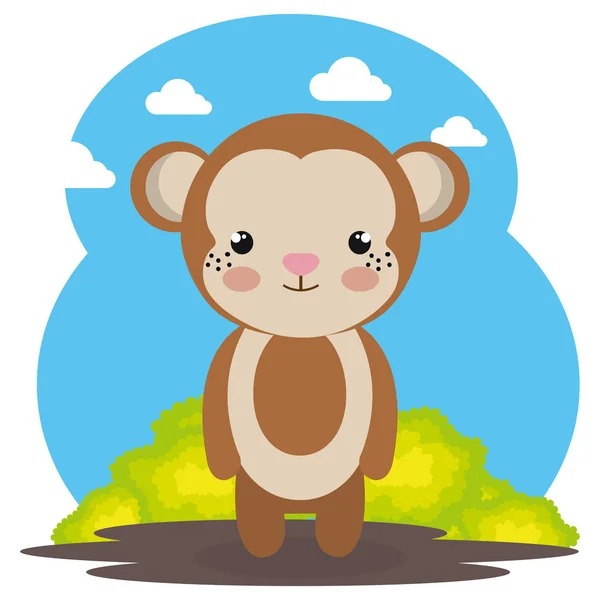 Macaco bonito no campo personagem paisagem — Vetor de Stock