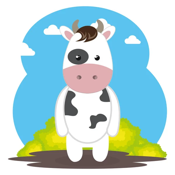 Vaca bonito no campo personagem paisagem —  Vetores de Stock