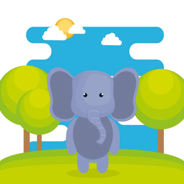 可爱的大象在领域风景字符 — 图库矢量图片