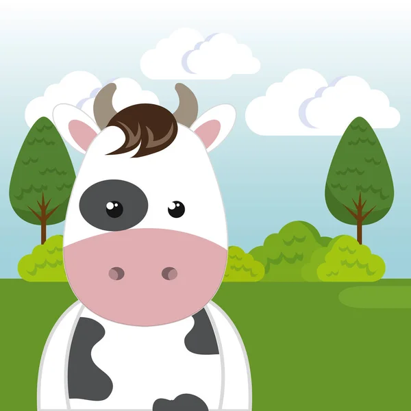 Niedliche Kuh in der Feldlandschaft Charakter — Stockvektor