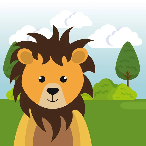 Lion mignon dans le paysage de terrain caractère — Image vectorielle