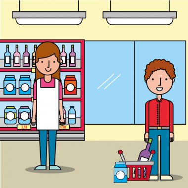 pazarlamacı süpermarket müşteri adam alışveriş sepeti ile
