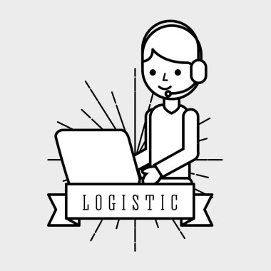 logistic man operator headset and laptop emblem style clipart