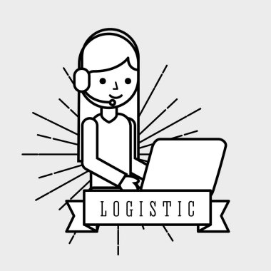 Lojistik kadın operatör lojistik kulaklık ve dizüstü amblemi tarzı