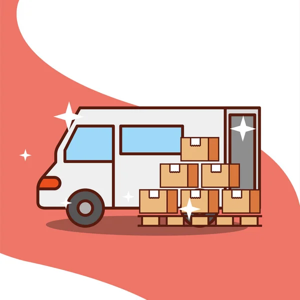 Consegna camion con scatole di legno servizio di trasporto — Vettoriale Stock