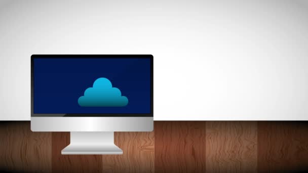 Computer en start raket lanceren cloud-opslag — Stockvideo