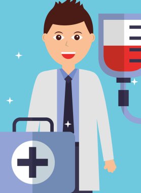 genç doktor seti ilk yardım ve kan torbası ile