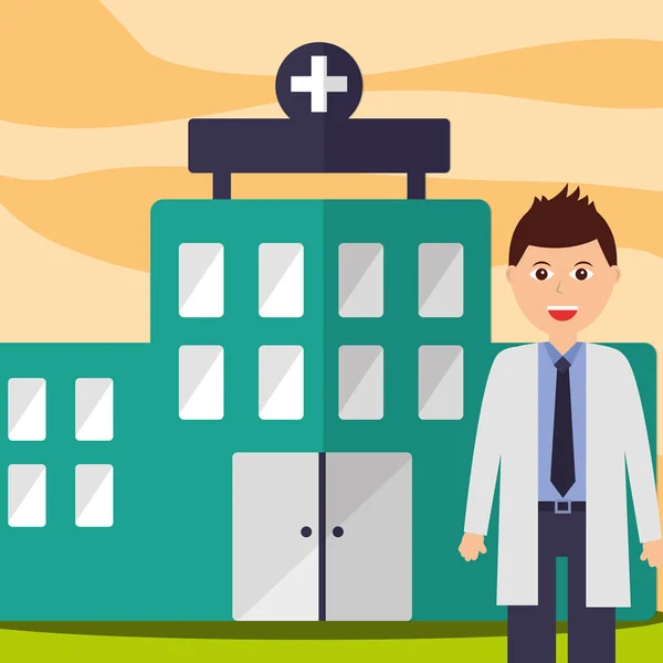 Médecin médecin personnel professionnel hôpital bâtiment — Image vectorielle