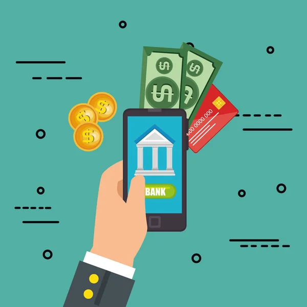 Risparmiare denaro on line con lo smartphone — Vettoriale Stock