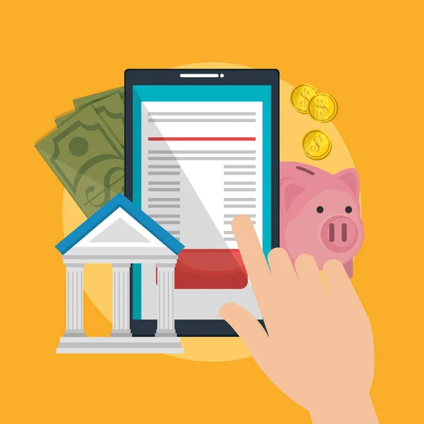 Bespaar geld op de lijn met smartphone — Stockvector