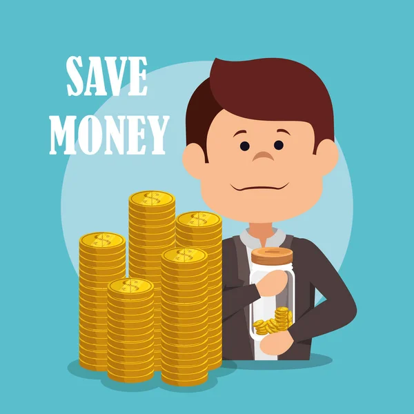 Businessman with save money icons — Stock Vector