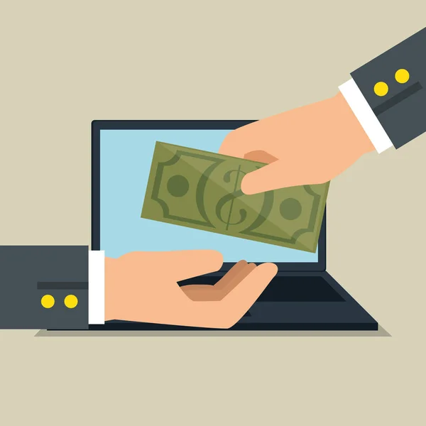 Economizar dinheiro on-line com laptop —  Vetores de Stock
