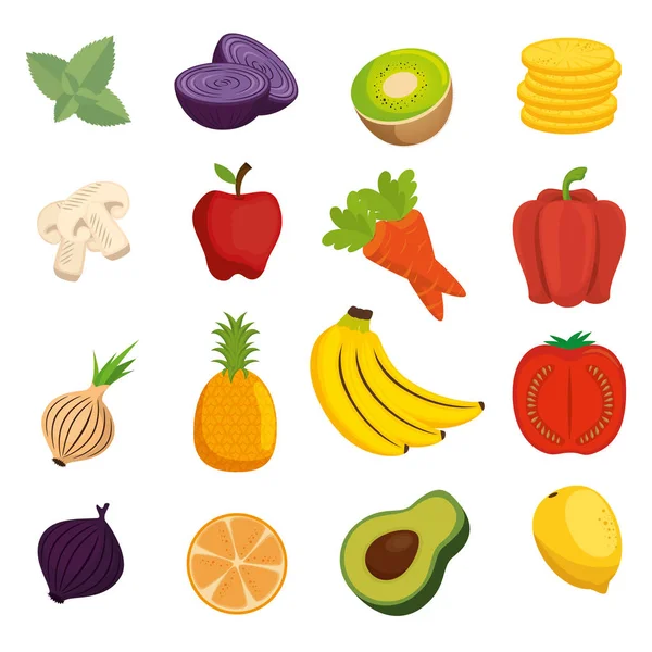 Patrón de grupo de frutas y verduras — Vector de stock