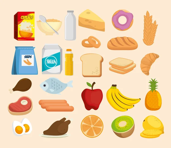 Group of nutritive food icons — Stock Vector