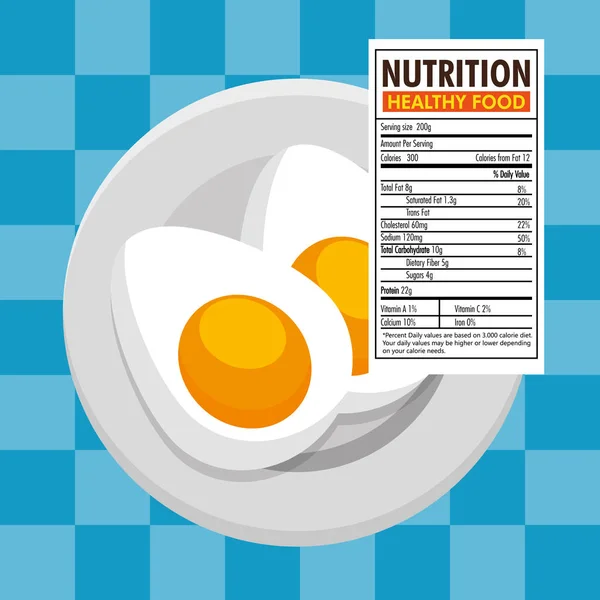 Huevos fritos con información nutricional — Vector de stock