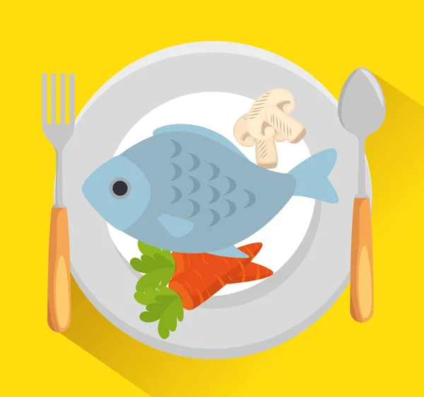 Πιάτο με ψάρια και λαχανικά — Διανυσματικό Αρχείο