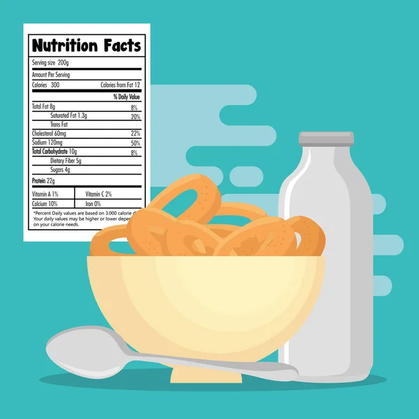 Gruppo di alimenti nutrienti con dati nutrizionali — Vettoriale Stock