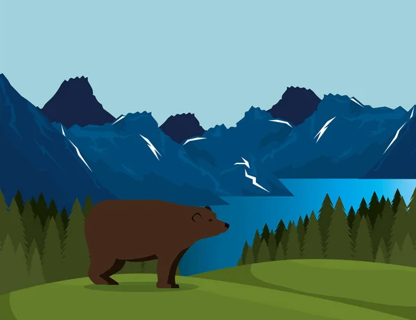 Канадский пейзаж с медведем гризли — стоковый вектор