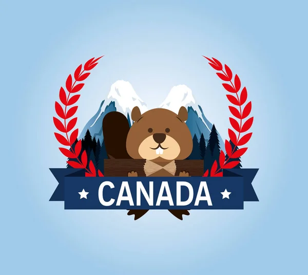 Hód kanadai állat jelenet — Stock Vector
