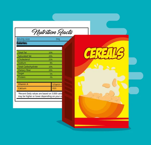 Boîte de céréales avec sac nutritionnel — Image vectorielle