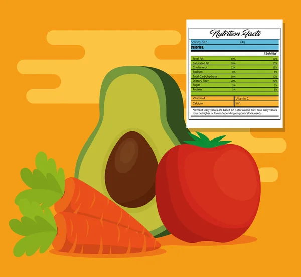 Grupo de verduras con información nutricional — Vector de stock