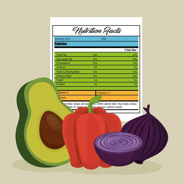 Група овочів з фактами харчування — стоковий вектор