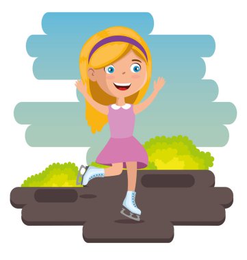 küçük kız paten mutlu karakter