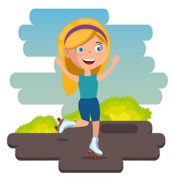 küçük kız paten mutlu karakter