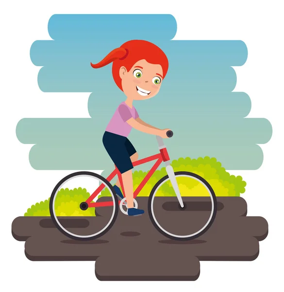 Kleines Mädchen in Fahrrad glücklichen Charakter — Stockvektor