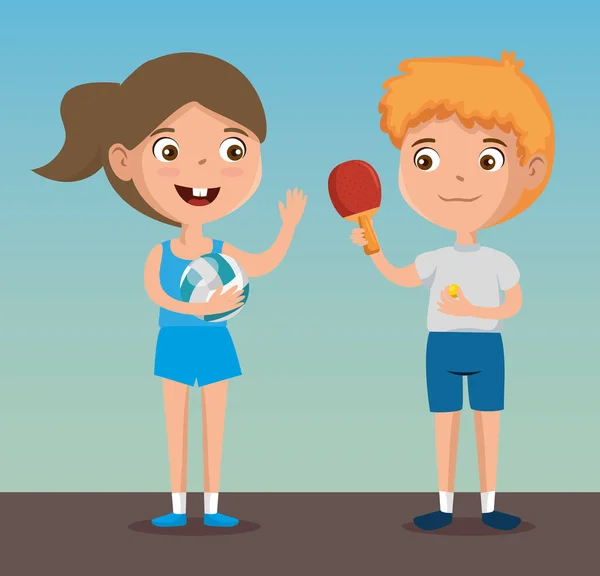 Mutlu çocuklar çift oynamaya karakter spor — Stok Vektör