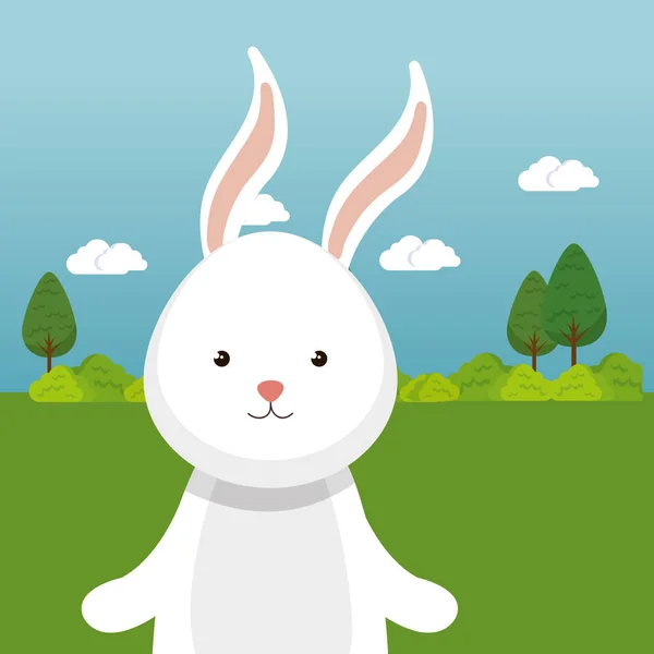 Симпатичный кролик в полевом пейзаже — стоковый вектор