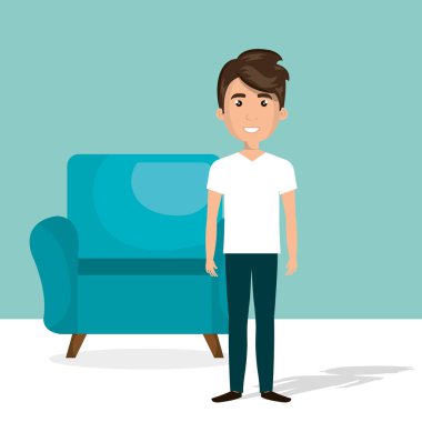 oturma odası karakter sahnesinde genç adam