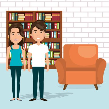 Kütüphane avatarlar karakter genç Çift