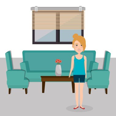 oturma odası karakter sahnesinde genç kadın