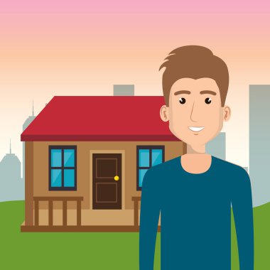 Peyzaj karakter sahnesinde genç adam