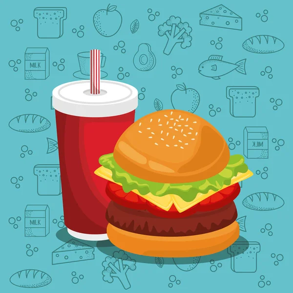 Hamburguesa y refrescos de comida rápida — Archivo Imágenes Vectoriales