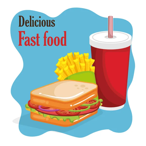 Delicioso menu de fast food — Vetor de Stock