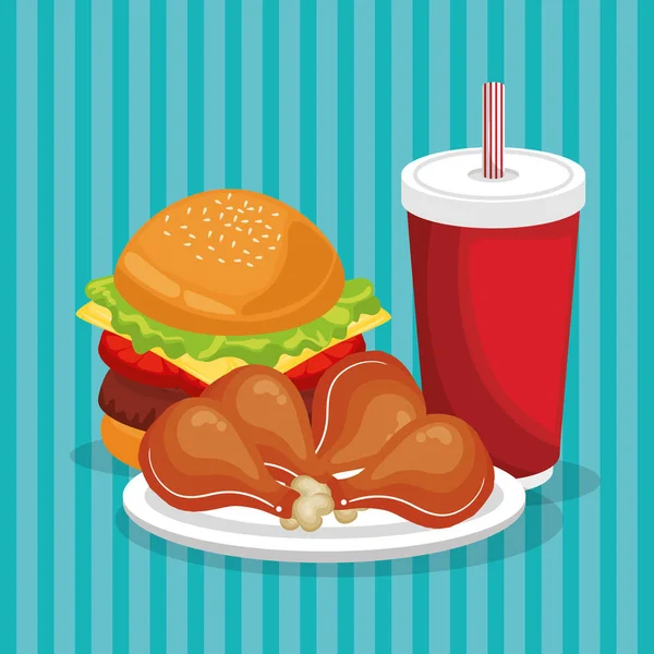 Delicioso menu de fast food — Vetor de Stock