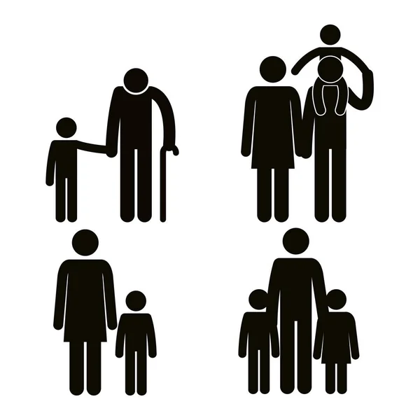 Groep van familieleden avatars silhouetten — Stockvector