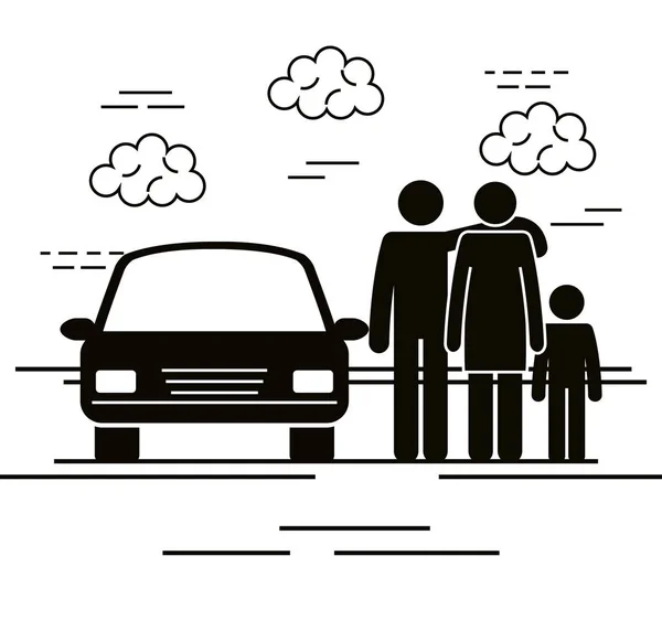 Père et mère avec fils silhouettes — Image vectorielle