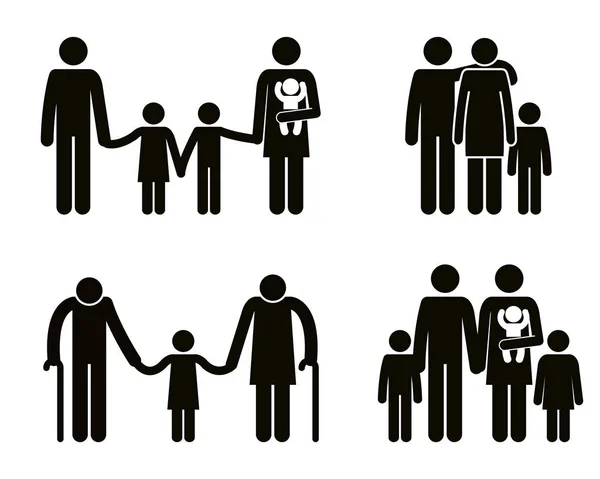 Group of family members avatars silhouettes — Stock Vector