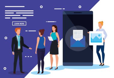 Akıllı telefon ve simgeleri olan iş adamları