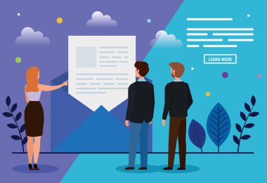 Zarf ve yapraklı iş adamları