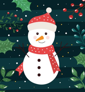 Kardan adam ve dekorasyonlu mutlu noel posteri