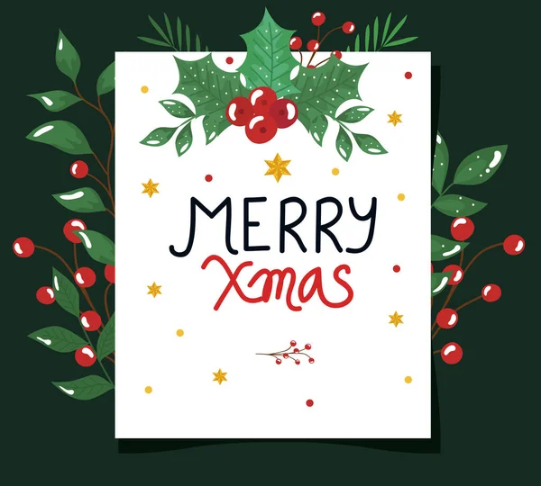 Merry christmas poster with decorative leafs — Stock Vector