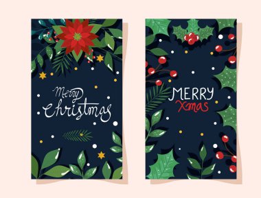 Bir dizi çiçek ve yapraklı mutlu noeller.