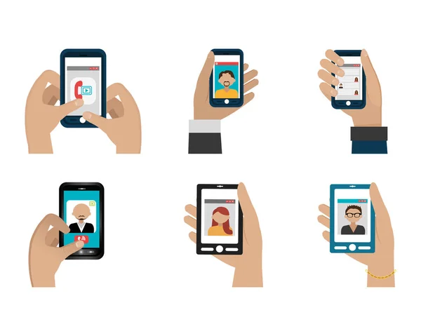 Set bundle smartphone avec les médias sociaux — Image vectorielle