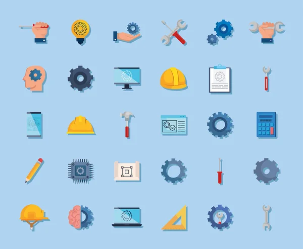 Bundle of engineering set icons — Stock Vector